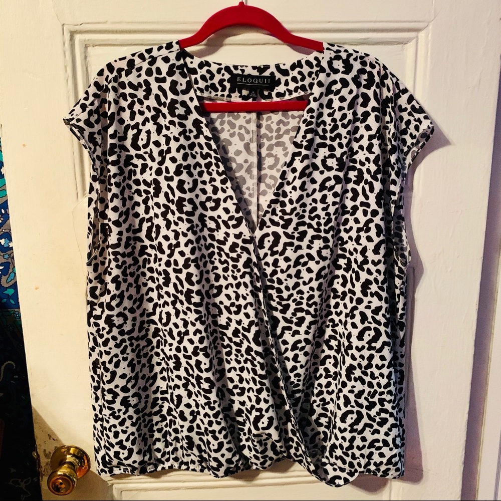 ELOQUII black and white leopard print blouse